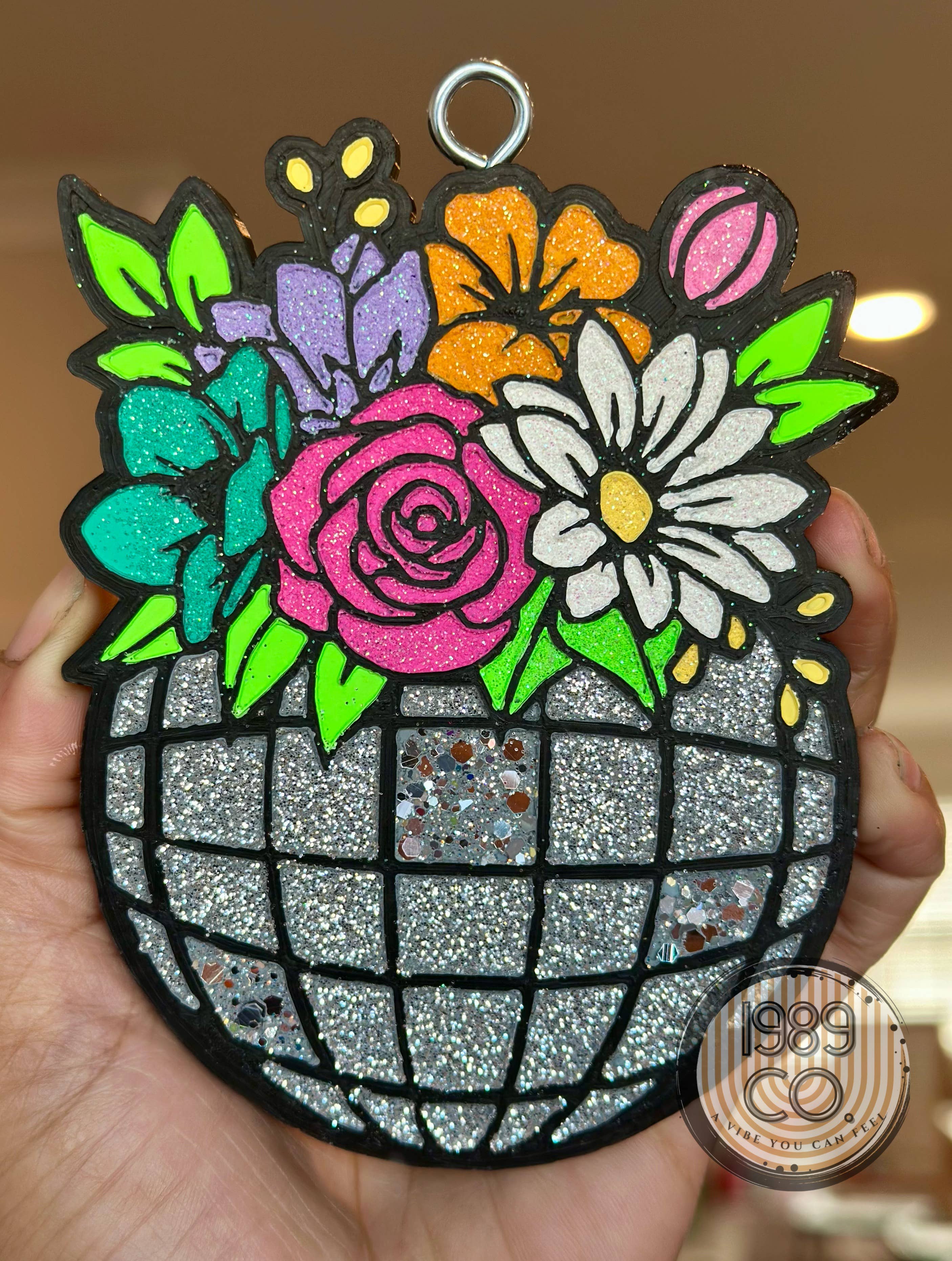 Floral Disco Ball Car Freshie: Pink Sugar