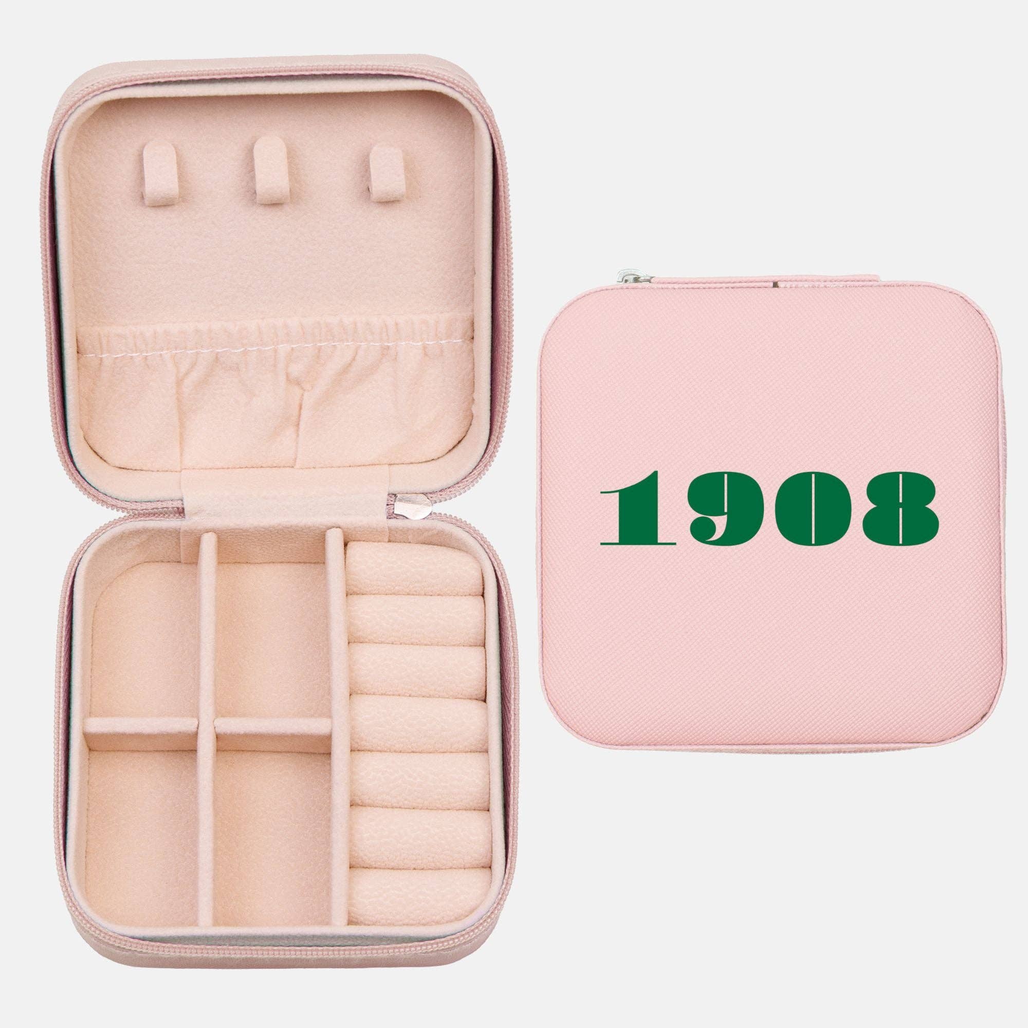 Travel Jewelry Box- Sisterhood- 1908: Pink box + green