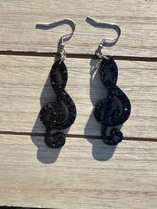 TrebelClef- Music Note Resin Glitter Dangle Earrings