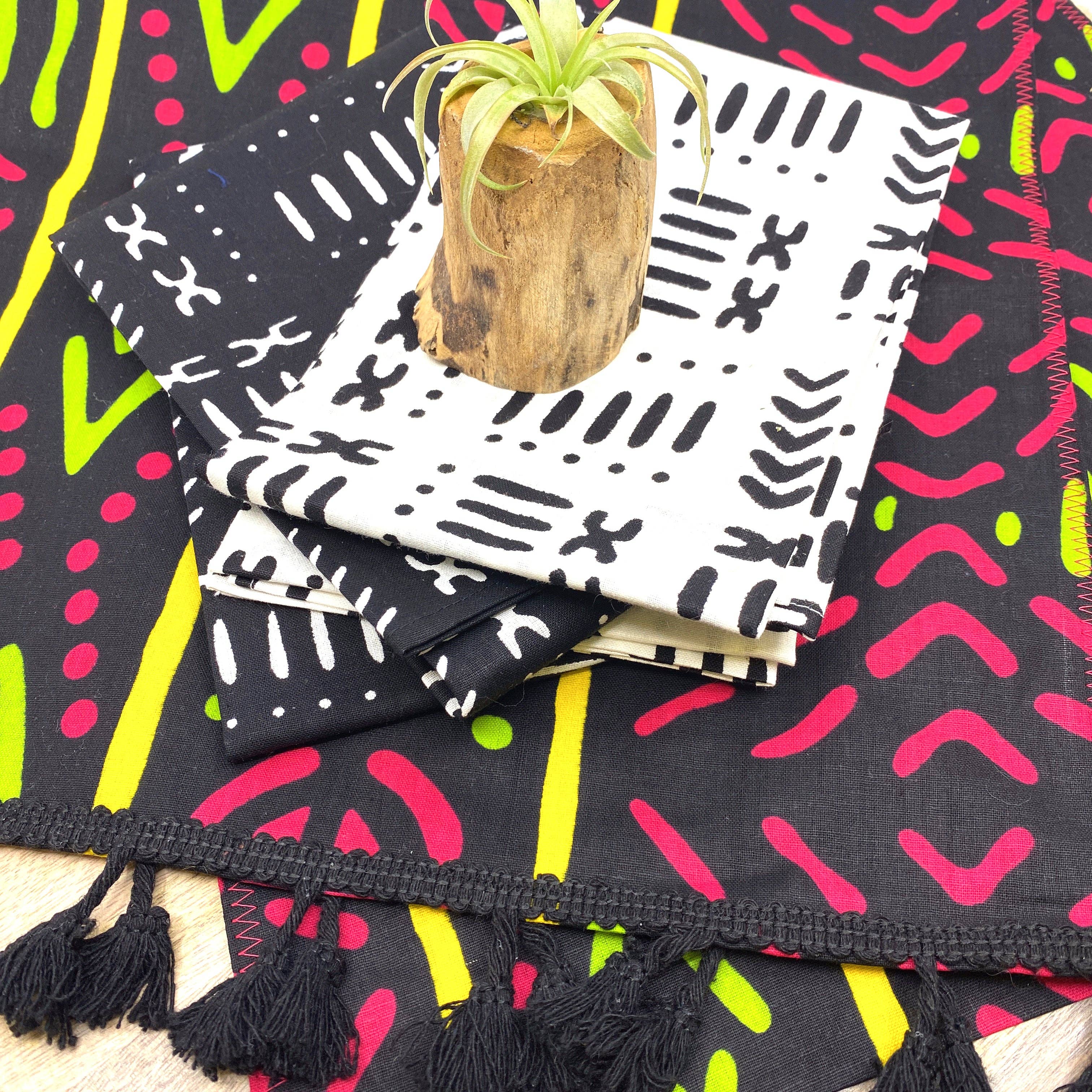 Black & White Mudcloth Wax Print Tea Towels, 2 pcs